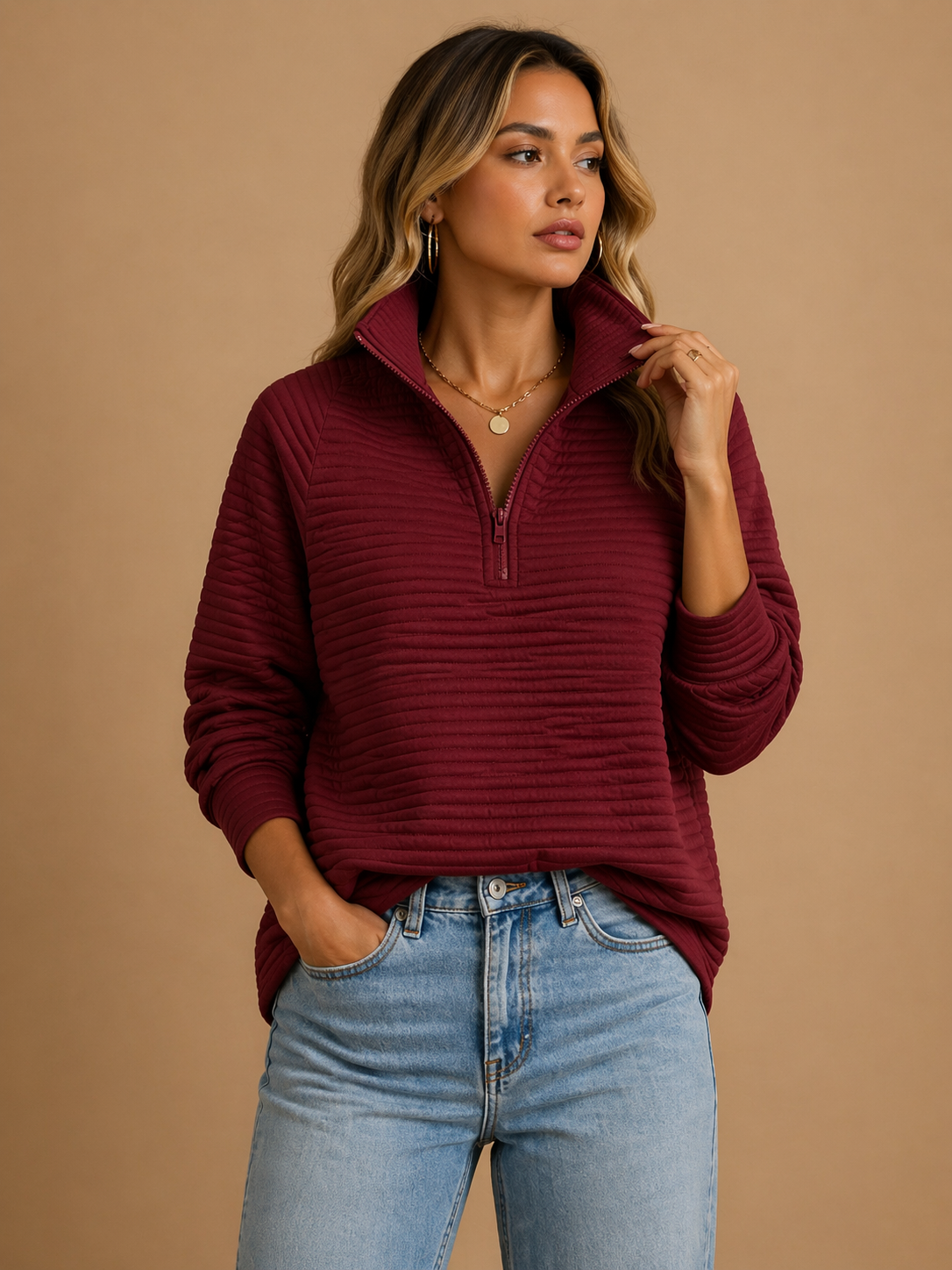 Ingrid | Women Funnel Neck Half Zip Sweater