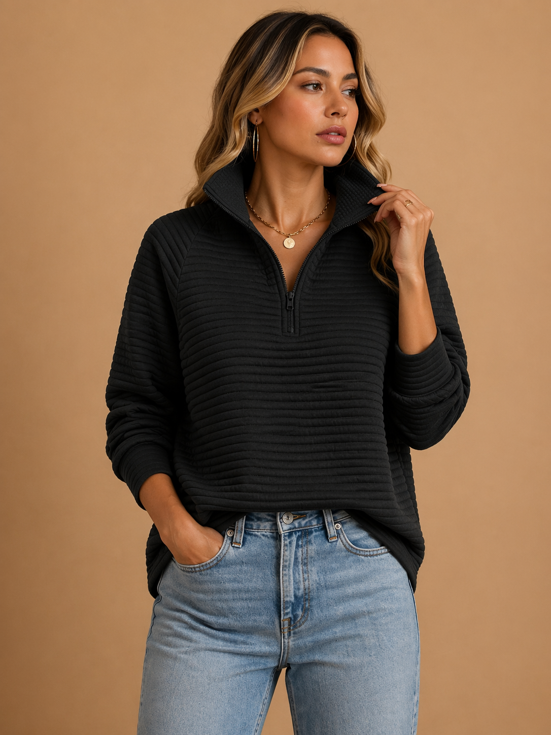Ingrid | Women Funnel Neck Half Zip Sweater