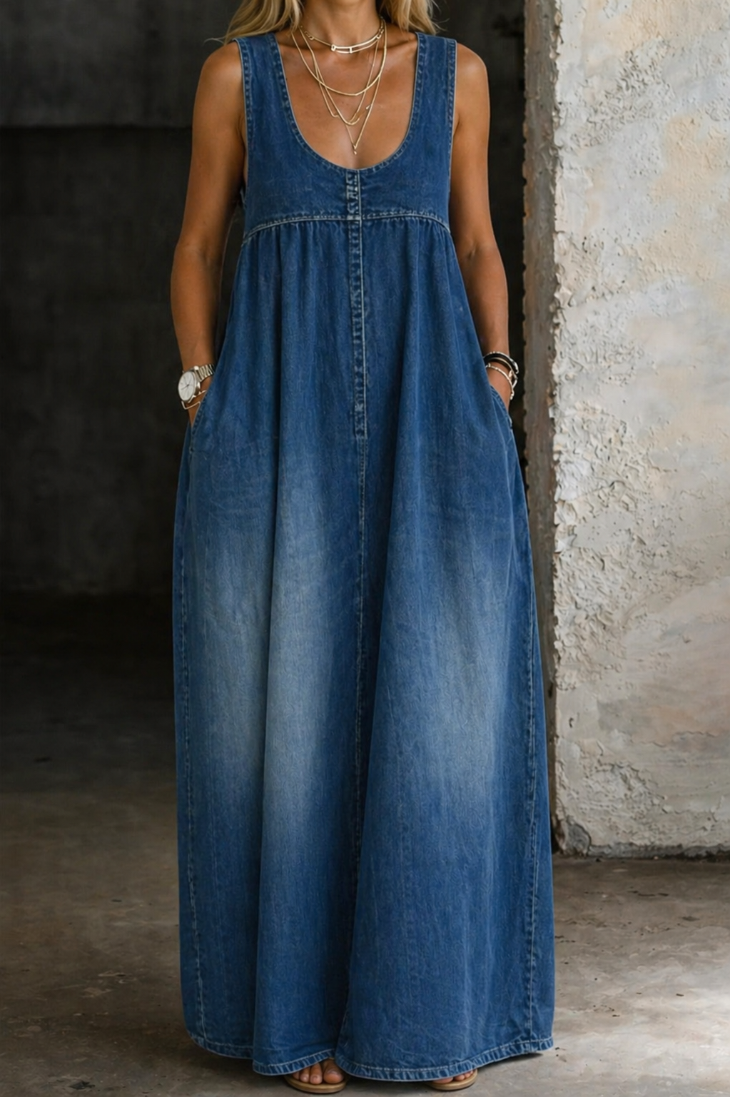 maxi dress denim vest AKIRA Gotta Dip Long Denim Vest | Light Blue