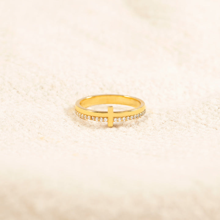 Faith-Inspired Christian Golden Cross Pavé Ring