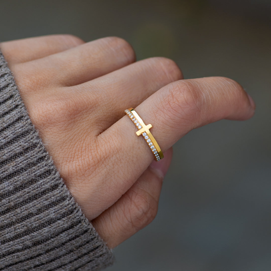Faith-Inspired Christian Golden Cross Pavé Ring
