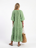 Apolline | Vestido Midi Estampado con Escote en V y Manga Tres Cuartos