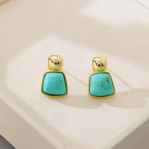 Pendientes geométricos cuadrados vintage en tono dorado