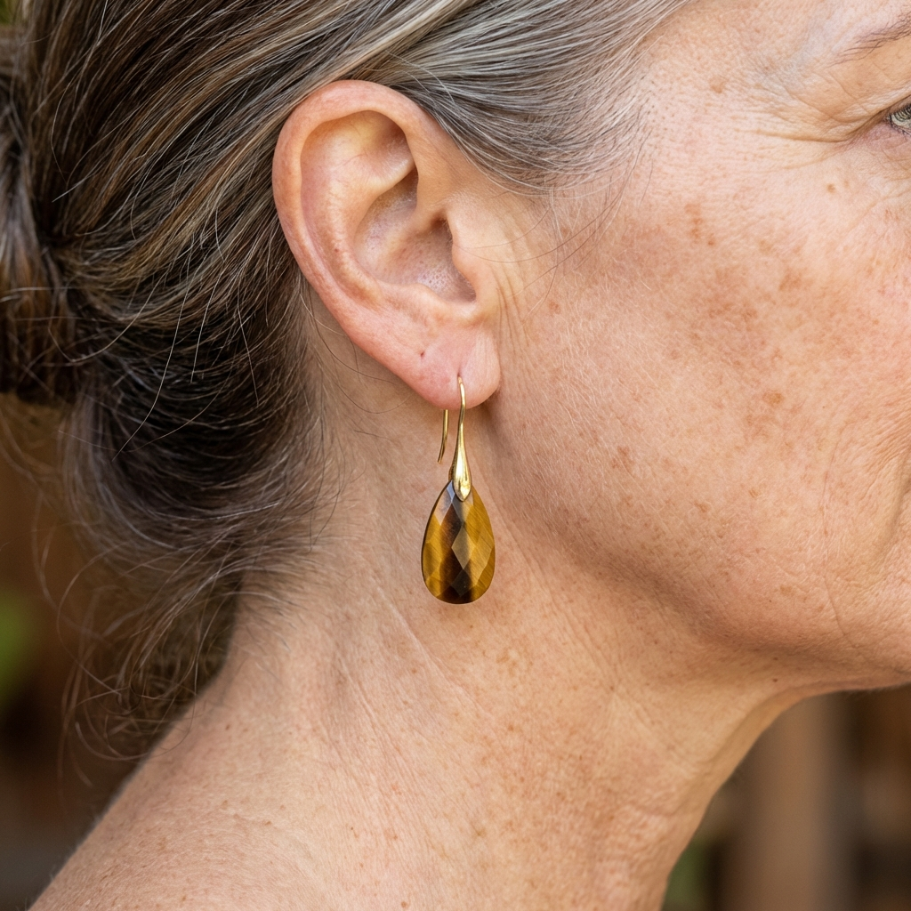 Pendientes colgantes elegantes de piedra natural ojo de tigre en forma de lágrima  