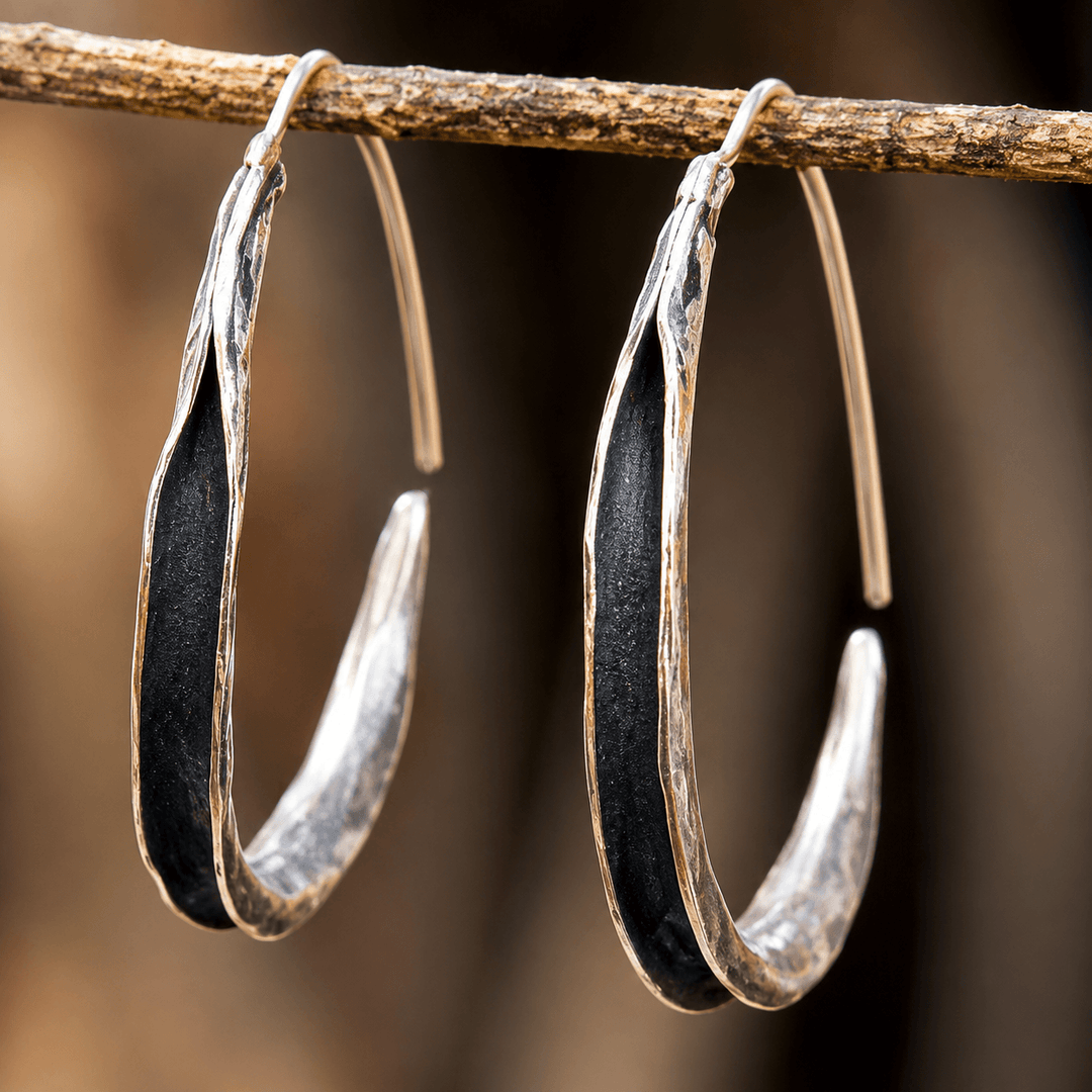 Pendientes de aro de cobre retro bohemio hechos a mano  
