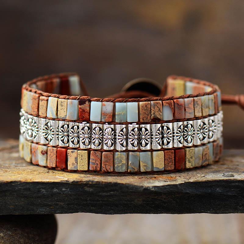 Lotus Boho Wrap Jasper Stone Bracelet