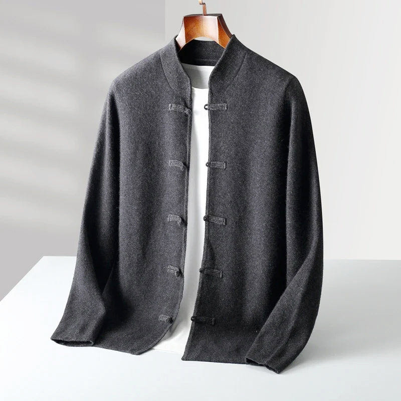 Hiroshi - Men's Cashmere Mandarin Toggle Knit Cardigan