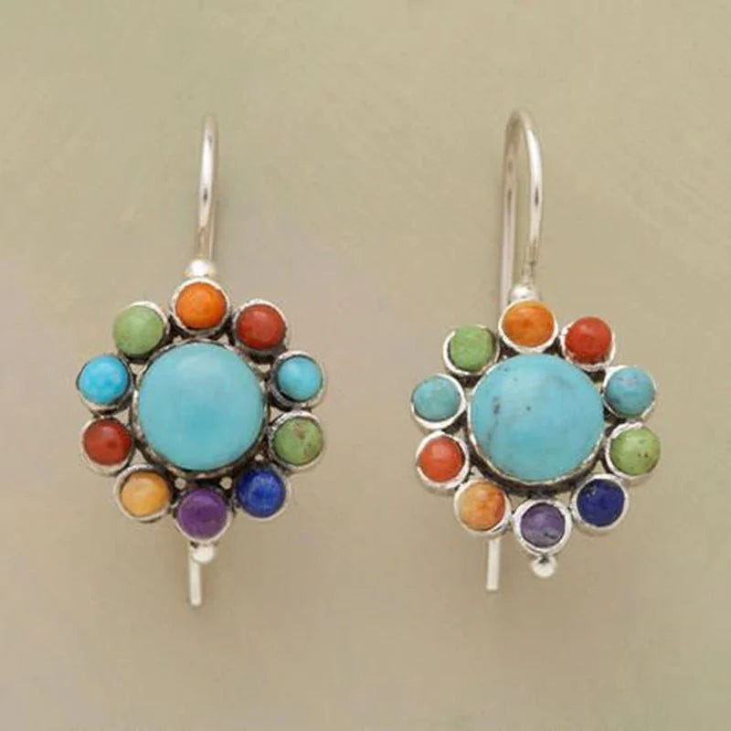 Brincos de argola de turquesa multicolorida