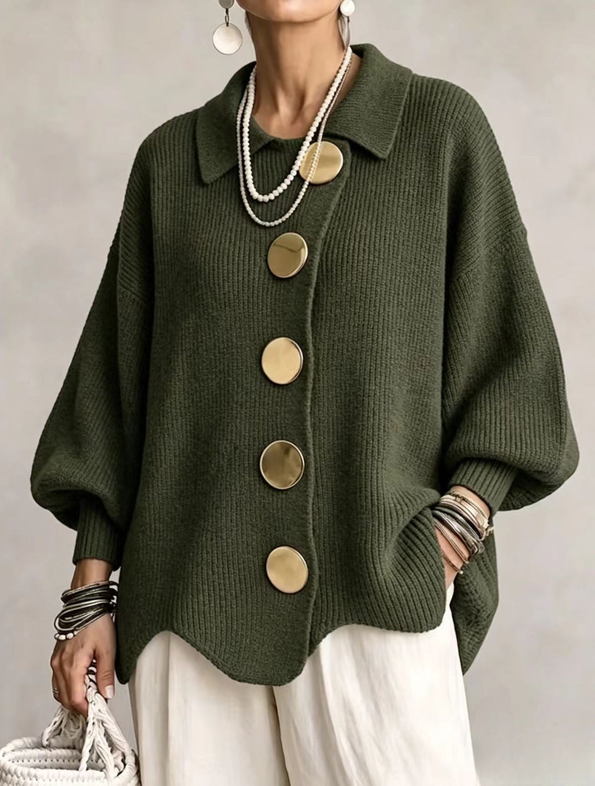 Isadora Bennett and Lowe oversized collared cardigan for women, featuring a cozy knit texture and relaxed fit.