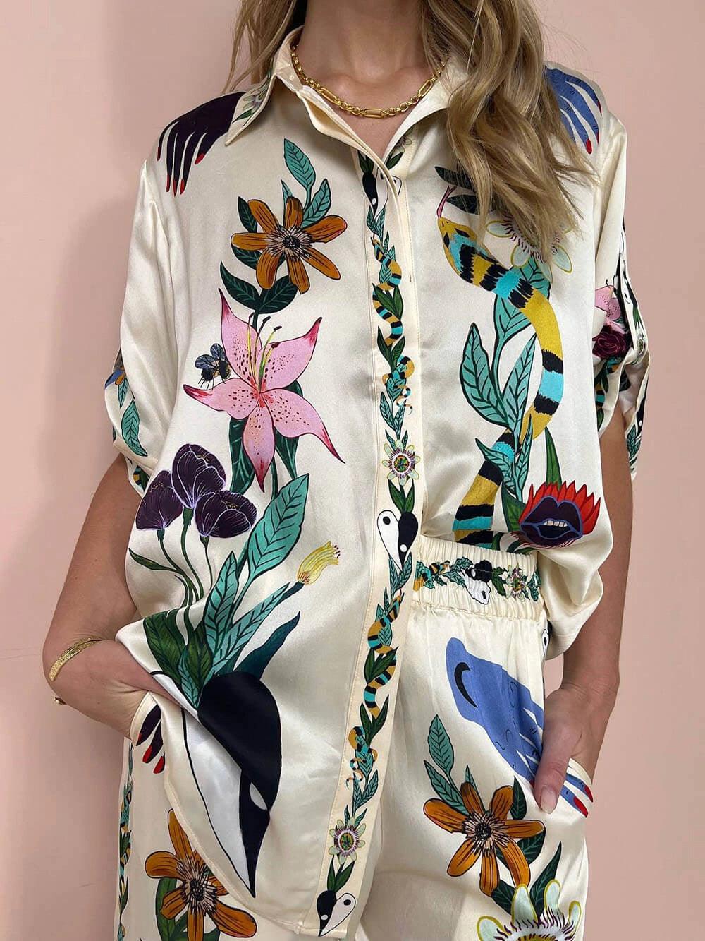 Ensemble Luca avec chemise en satin imprimée et pantalon