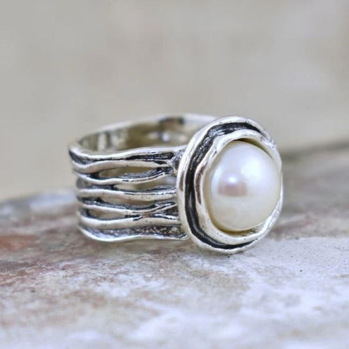 Bohemian Style Vintage Silver Plated Faux Pearl Ring