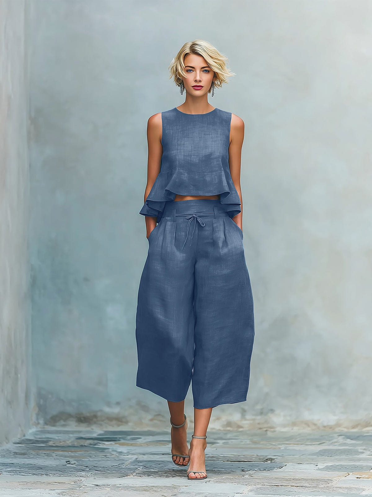 Ensemble deux pièces pour femme avec ourlet volanté