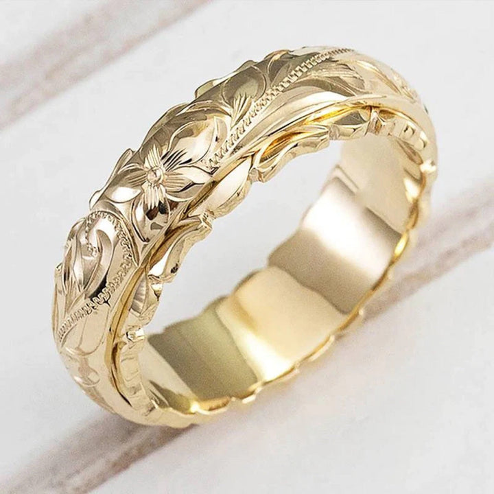 Vintage Style Floral Engraved Gold Plated Band Ring