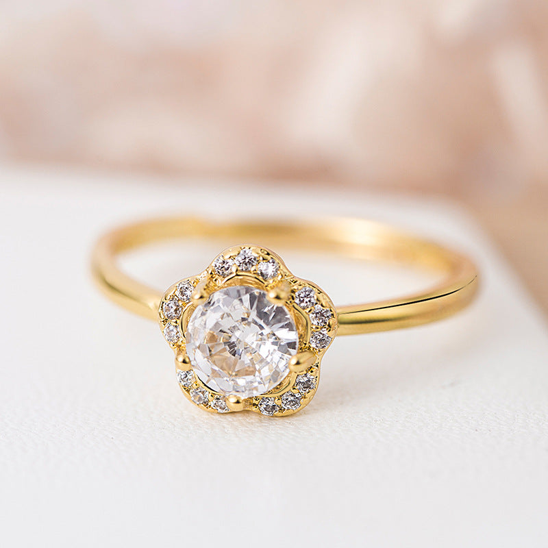 Flower Sparkling Zirconia Gold Ring