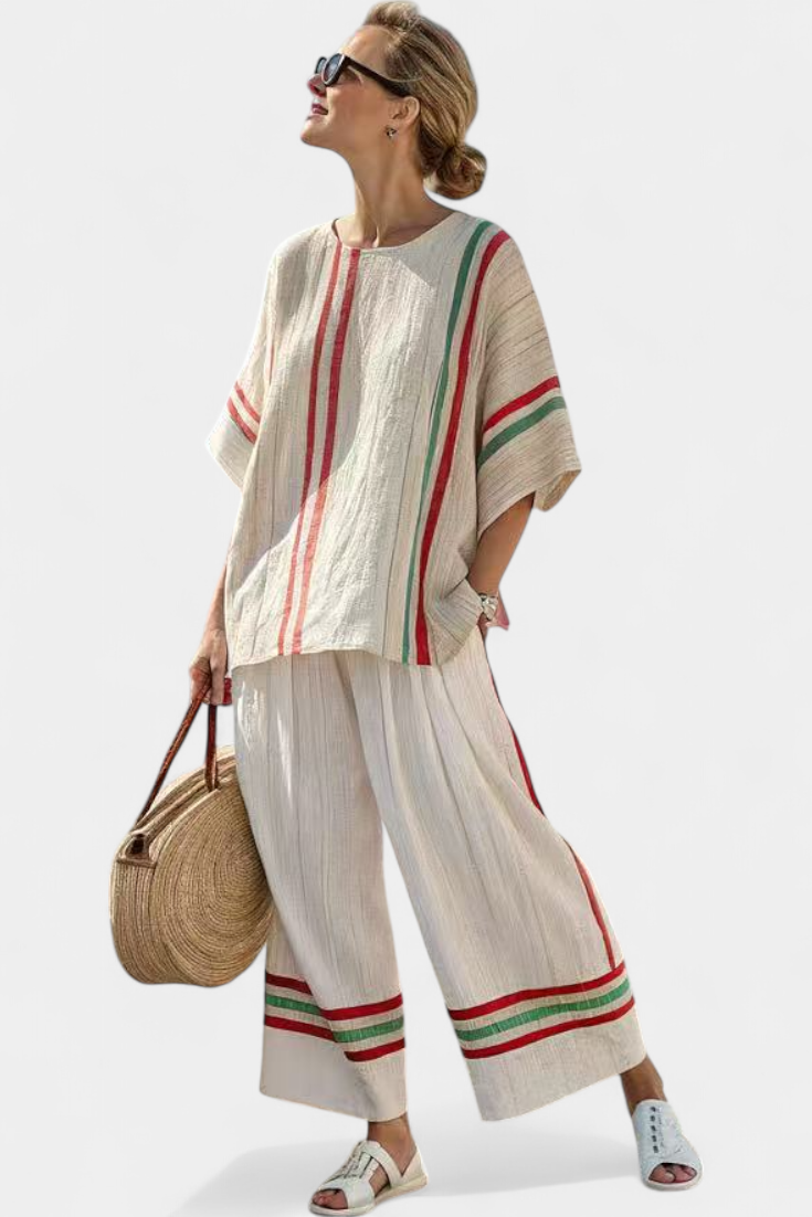 Truvane | Blusa bohemia cómoda con estampado y pantalón de corte holgado