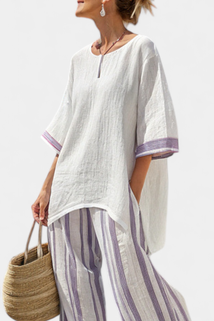 Luxmere | Blouse décontractée confortable et pantalon rayé en bambou