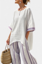 Luxmere | Blouse décontractée confortable et pantalon rayé en bambou