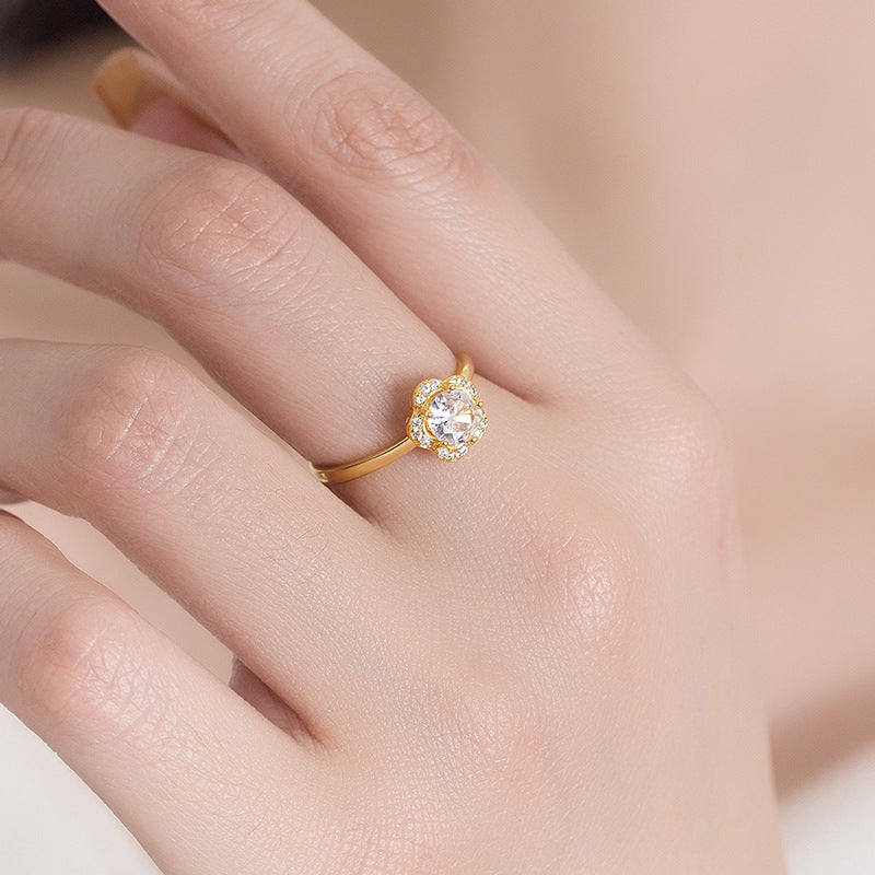 Flower Sparkling Zirconia Gold Ring