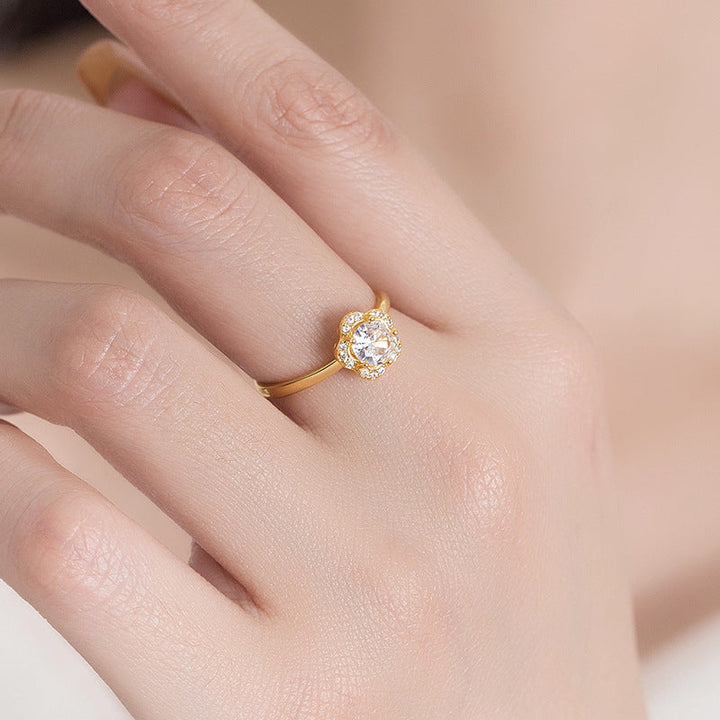 Flower Sparkling Zirconia Gold Ring
