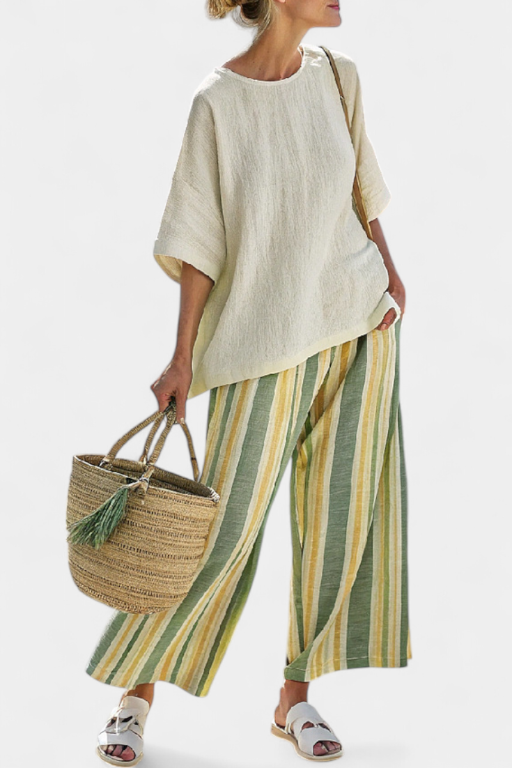 Ellowyn | Top sofisticado y pantalón de lino a rayas