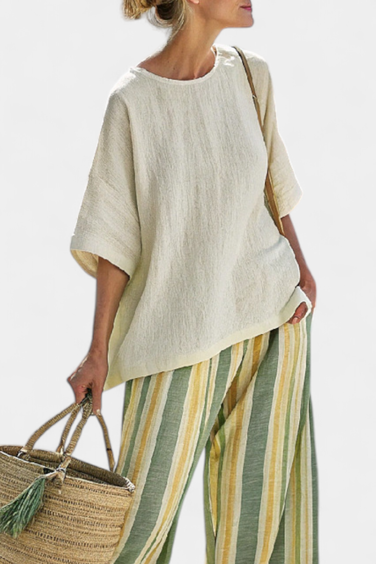 Ellowyn | Top sofisticado y pantalón de lino a rayas