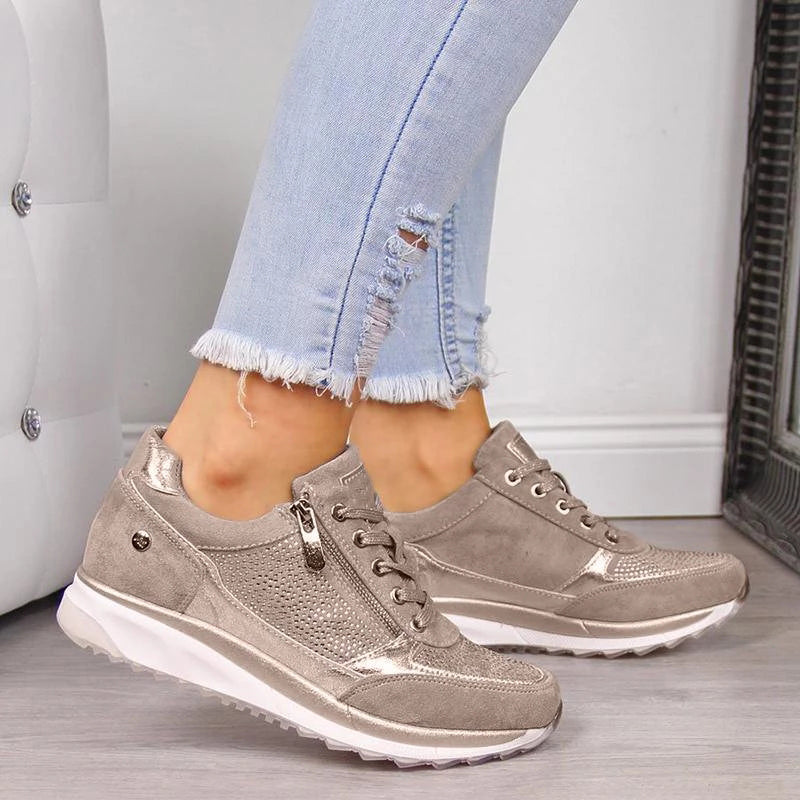 Camille | Women Contoured Zip Sneakers With Shimmer Mesh