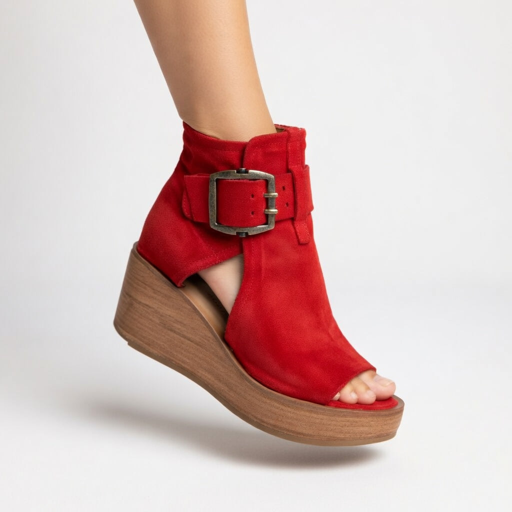 Botines de cuña abierta modernos Celeste
