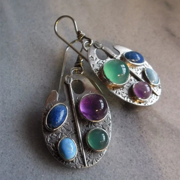 Pendientes Colgantes de Piedra Preciosa Paleta de Artista