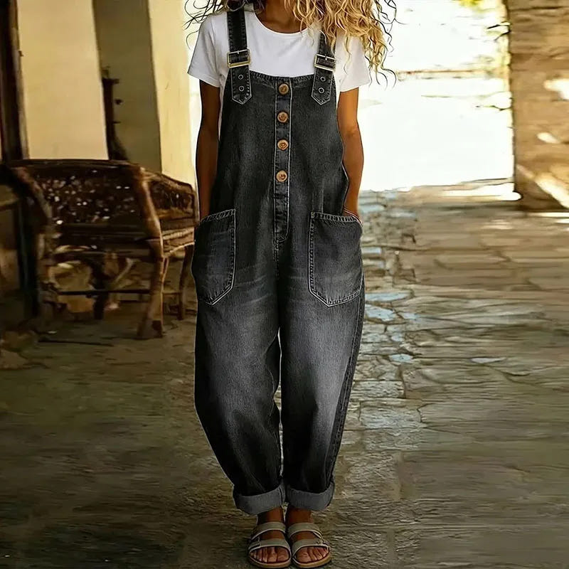 Saylor - Salopette en coton doux au style denim vintage, avec bretelles réglables