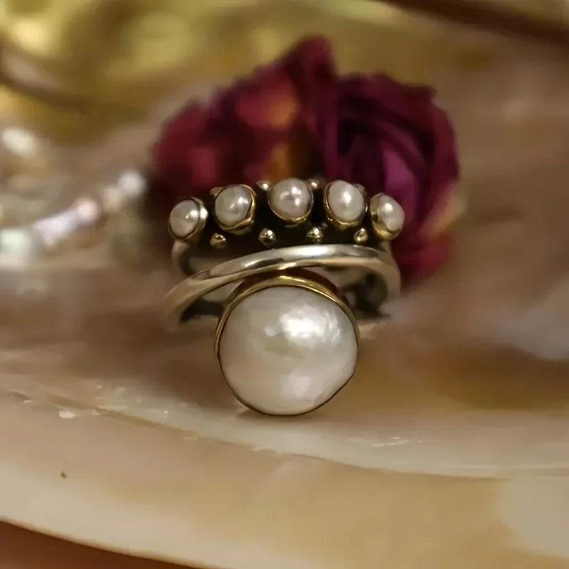 Classic Pearl & Silver Multi-Band Ring