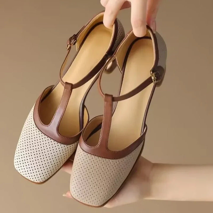 Isava Zapatos de tacón medio de cuero real