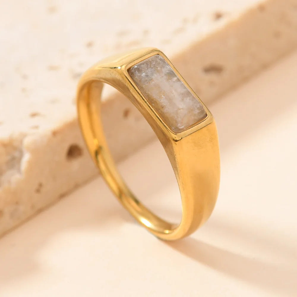 Sleek Rectangular Gemstone Gold Rings