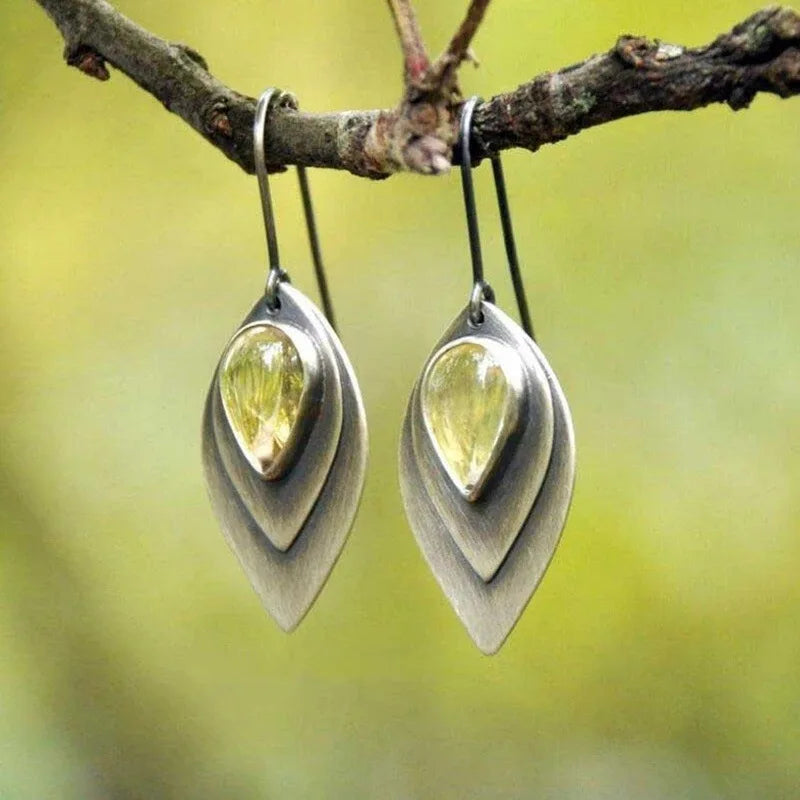 Pendientes Colgantes de Gota de Ámbar en Plata de Ley
