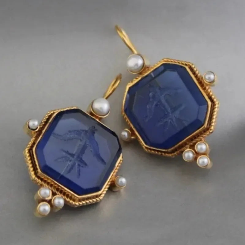 Pendientes colgantes vintage con colgante geométrico de perlas