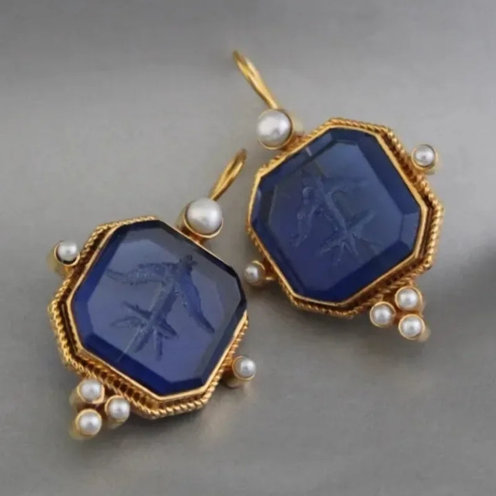 Pendientes colgantes vintage con colgante geométrico de perlas