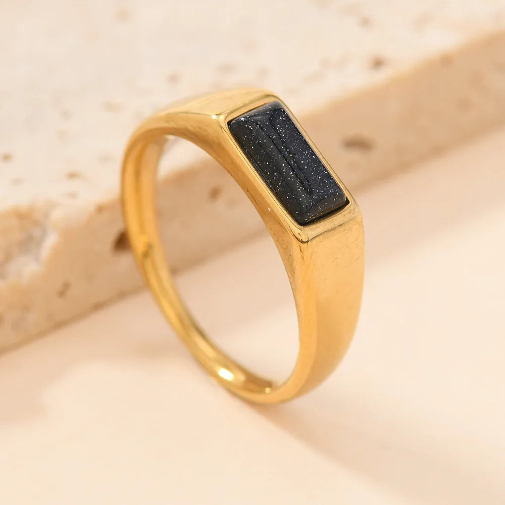 Sleek Rectangular Gemstone Gold Rings