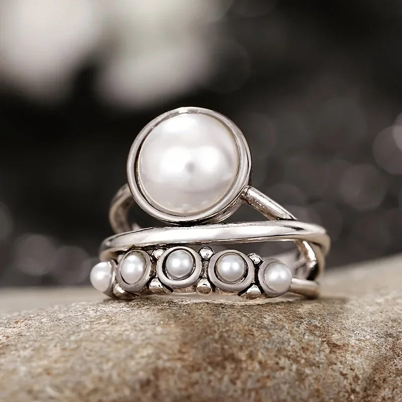 Classic Pearl & Silver Multi-Band Ring