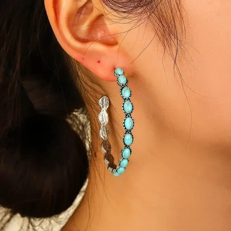 Boucles d’oreilles circulaires vintage bohèmes en turquoise