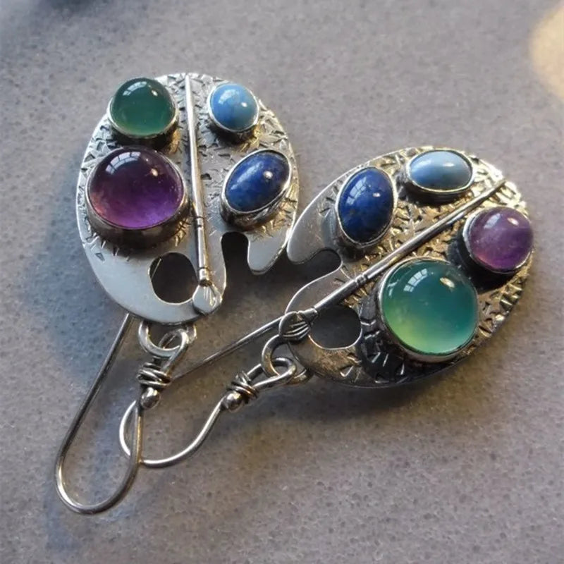 Pendientes Colgantes de Piedra Preciosa Paleta de Artista