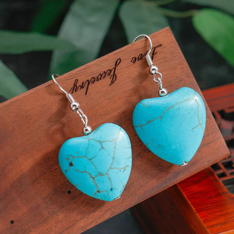 Brincos de pendentes vintage com coração de turquesa