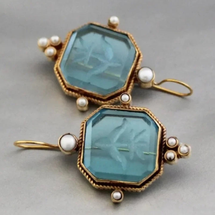Pendientes colgantes vintage con colgante geométrico de perlas