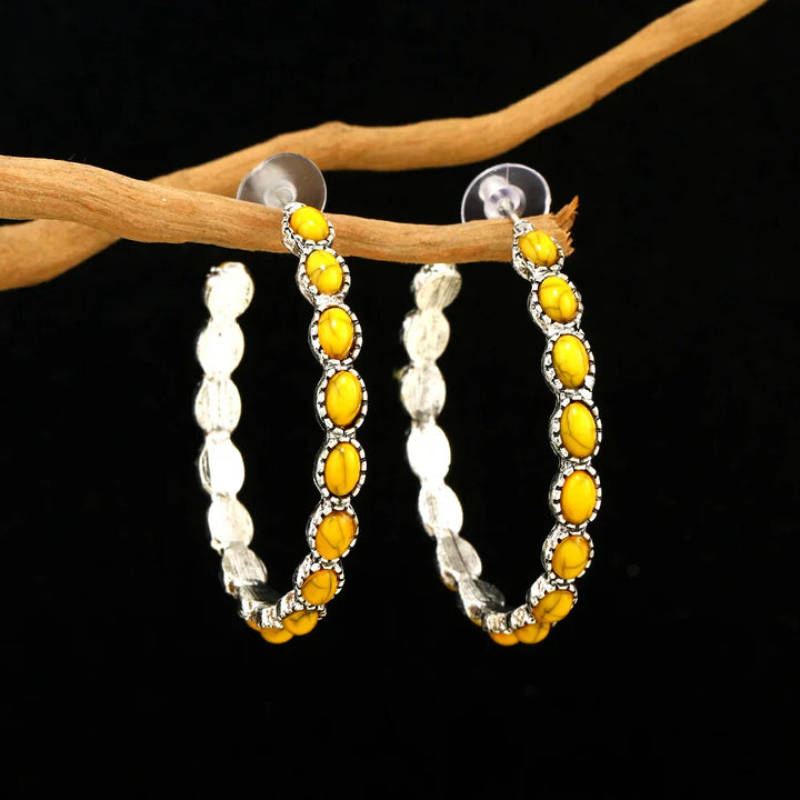 Vintage Oval Silver Hoop Earrings