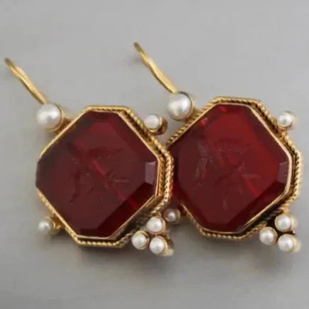 Pendientes colgantes vintage con colgante geométrico de perlas