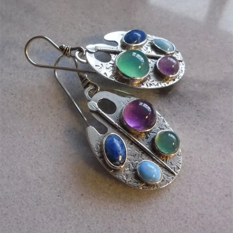 Pendientes Colgantes de Piedra Preciosa Paleta de Artista