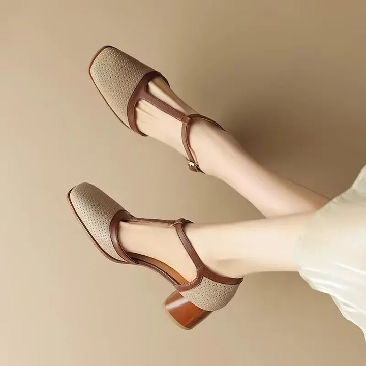 Isava Zapatos de tacón medio de cuero real