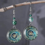 Boucles d’oreilles pendantes bohèmes en verre, avec médaillon mandala