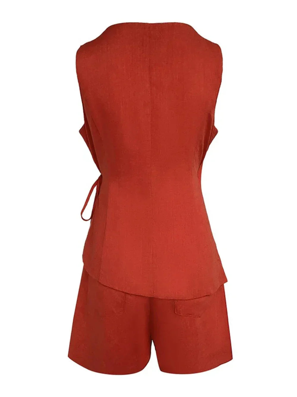 Conjunto de Top con Escote en V y Shorts de Lino Lila