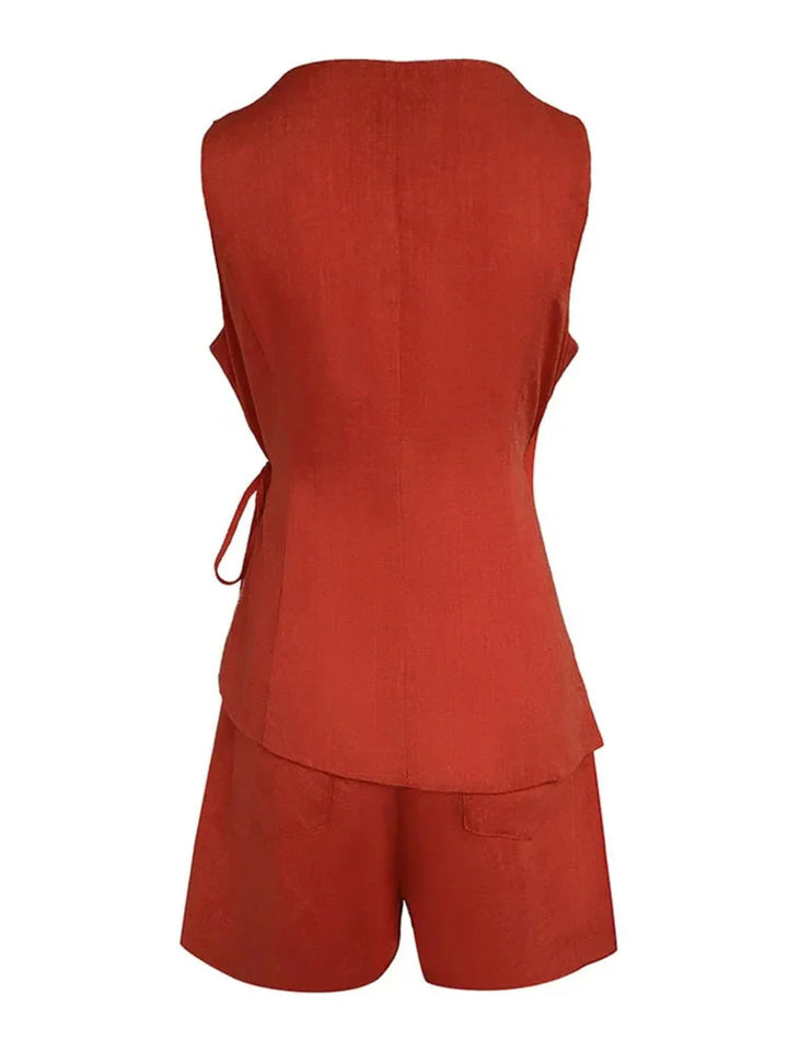 Conjunto de Top con Escote en V y Shorts de Lino Lila