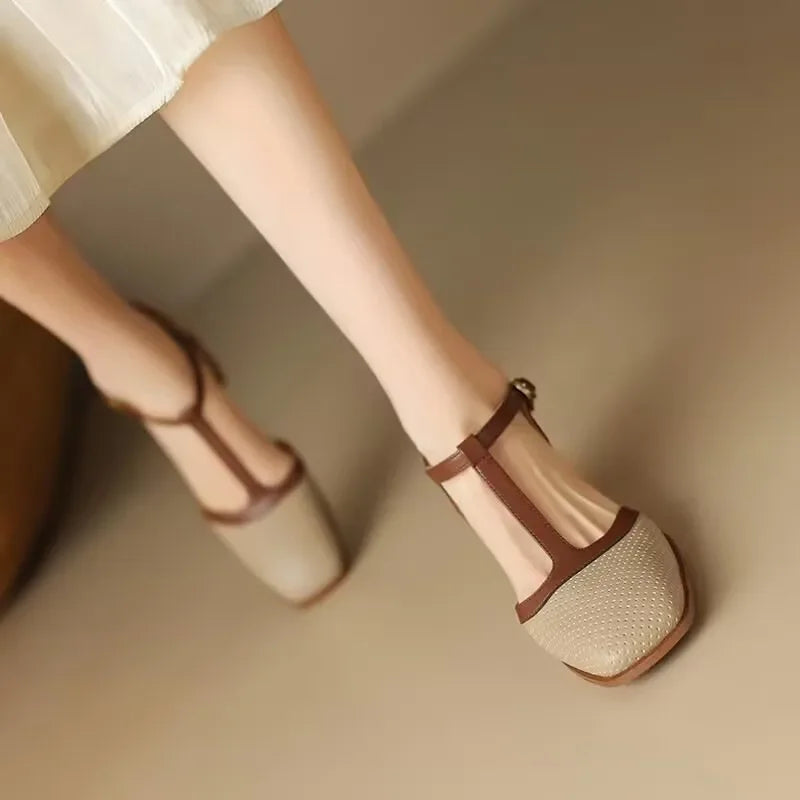 Isava Zapatos de tacón medio de cuero real