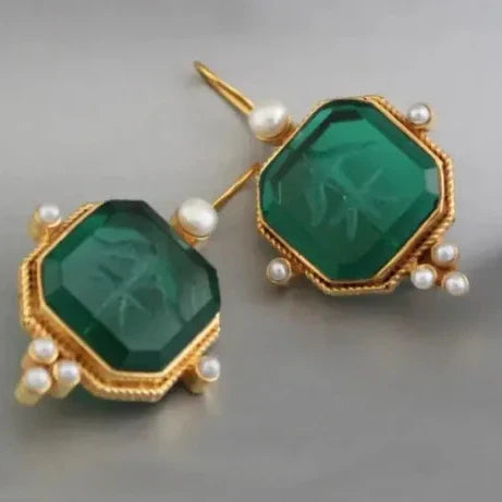 Pendientes colgantes vintage con colgante geométrico de perlas